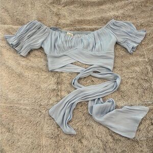 Tied Back Ruffle Short Sleeves Crop